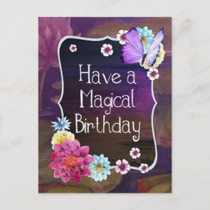 Colourful Floral Butterfly Have a Magical Birthday Postcard