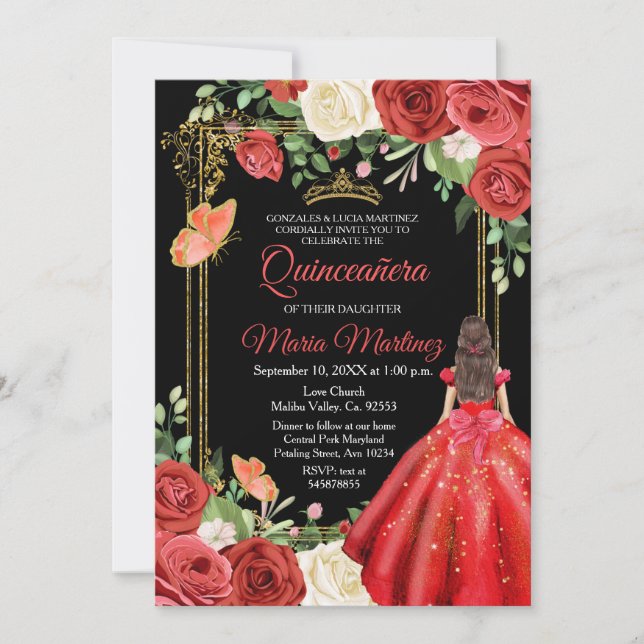 Colourful Floral Butterfly Quinceanera Birthday Invitation (Front)