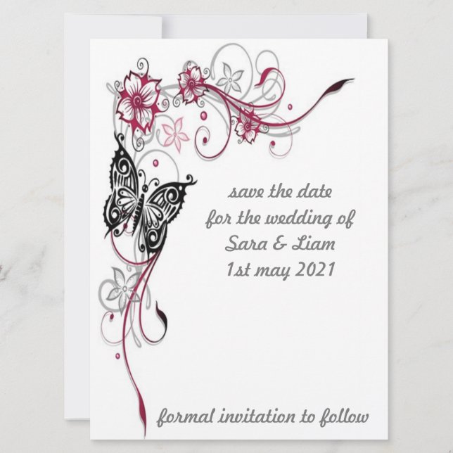 colourful floral butterfly save the date (Front)