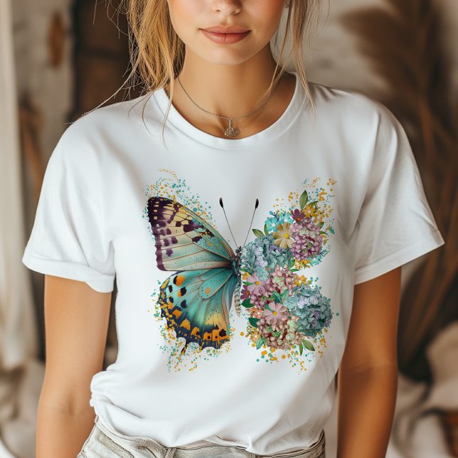 Colourful Floral Butterfly T-Shirt (Show off your style with our butterfly floral t-shirt. Unique, chic, and effortlessly cool!)