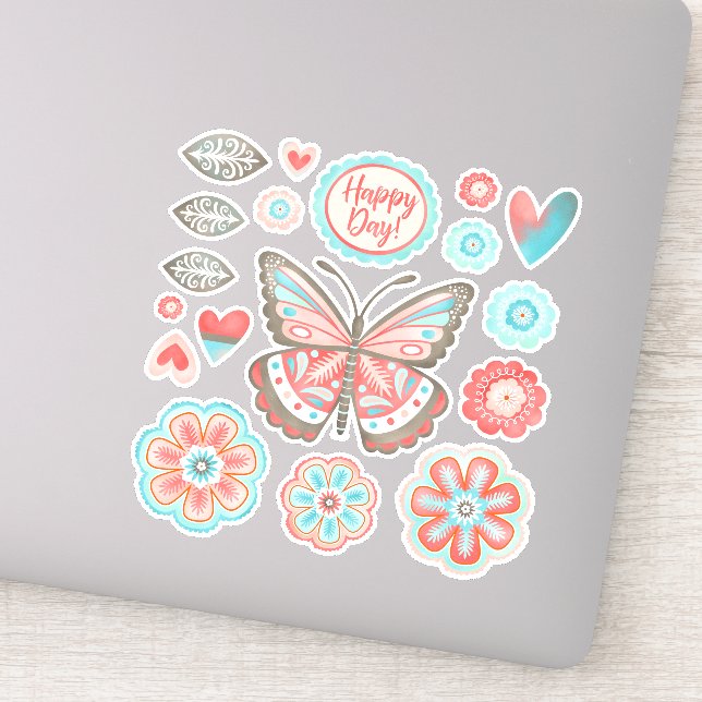 Colourful Floral Butterfly Vinyl Sticker (Detail)