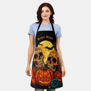 Colourful Floral Calavera Sugar Skull , Halloween  Apron