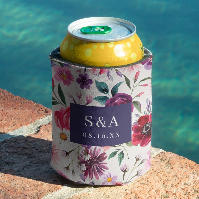 Colourful Floral Can Coolers (Colorful Floral Can Coolers Monogrammed by Painted Paperie
)