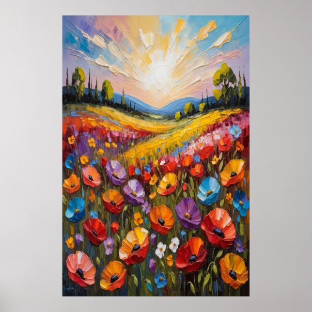 Colourful Floral Canvas Art, Vibrant Flower Painti Poster (Front)