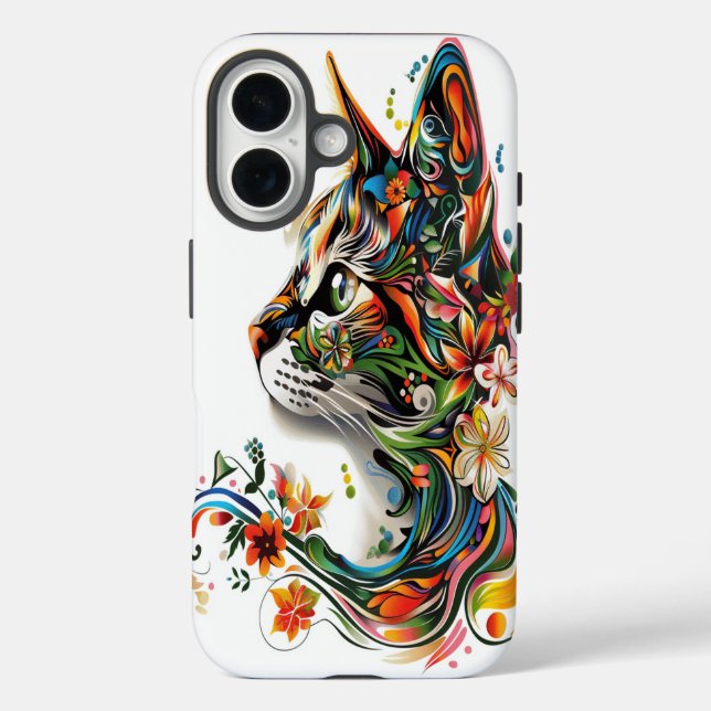 Colourful Floral Cat Art iPhone Case (Back)