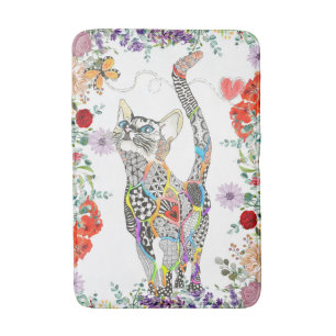 Colourful Floral Cat Bath Mat