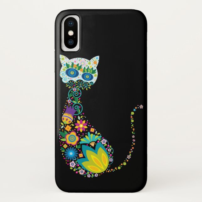 Colourful Floral Cat Case-Mate iPhone Case (Back)