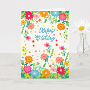Colourful Floral Cheerful Garden Happy Birthday Card