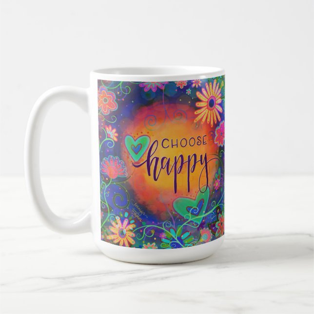 Colourful Floral Choose Happy Coffee Mug (Left)