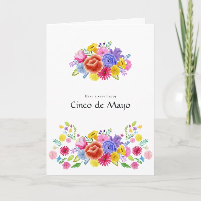 Colourful Floral Cinco de Mayo Family Photo Holiday Card (Front)