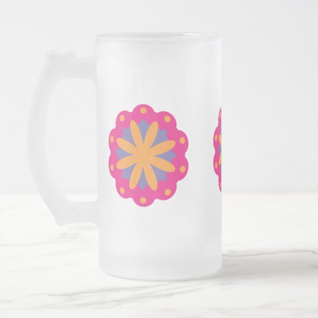 colourful floral circle shapes frosted glass beer mug (Left)