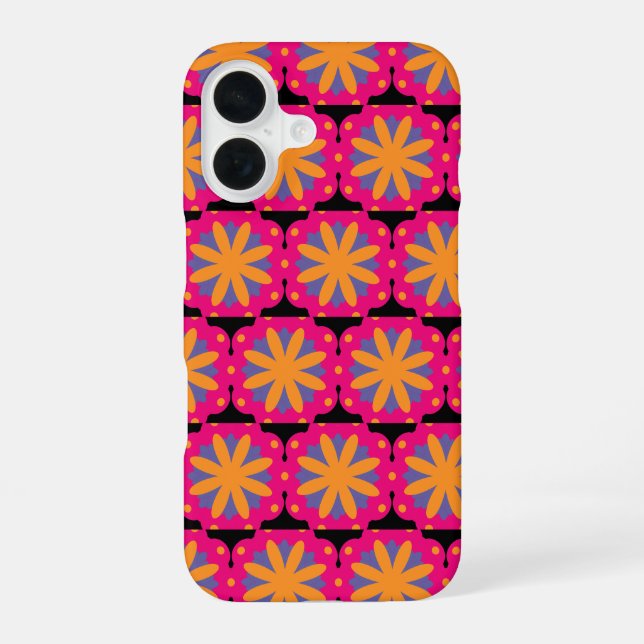 colourful floral circle shapes iPhone 16 case (Back)