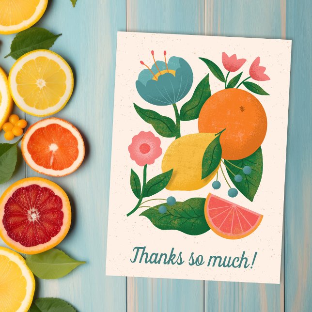 Colourful Floral Citrus Orange Lemon Grapefruit Thank You Card (Creator Uploaded)