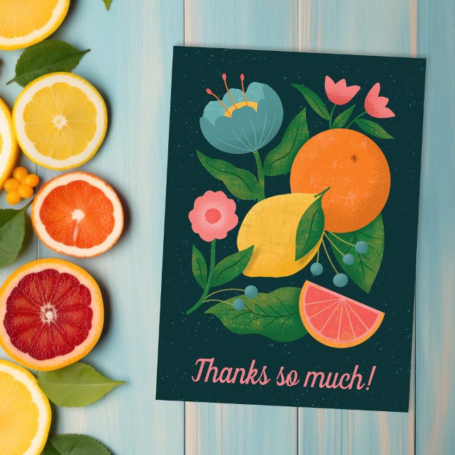 Colourful Floral Citrus Orange Lemon Grapefruit  Thank You Card (Creator Uploaded)