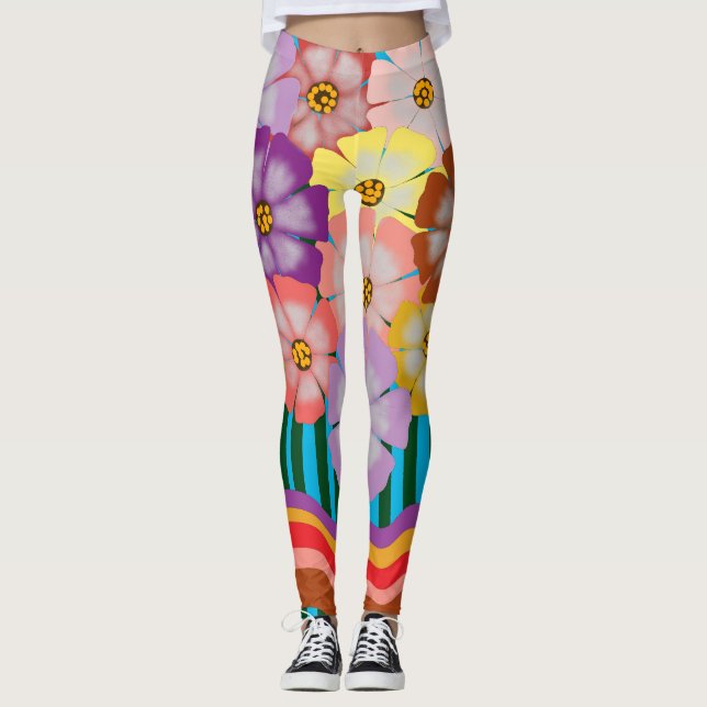 Colourful Floral Cluster Leggings (Front)