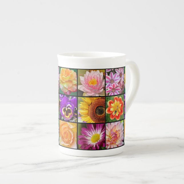 Colourful floral collage bone china mug (Front Right)