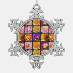 Colourful floral collage christmas ornament