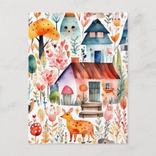 Colourful floral cottage core pattern holiday postcard