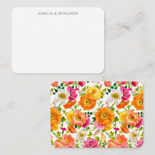 Colourful Floral Couple Custom Name Gift Enclosure Card (Front/Back)