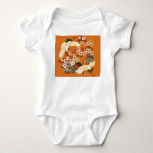 Colourful Floral Cranes Sakura Pattern Baby Bodysuit