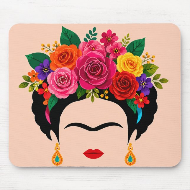 Colourful Floral Crown Mouse Pad Frida Inspired (Front)