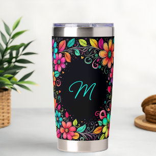 Colourful Floral Custom Monogram  Insulated Tumbler