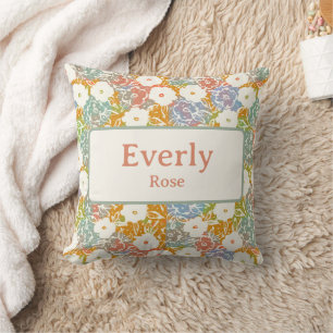 Colourful Floral Custom Name Chic Nursery Decor  Cushion