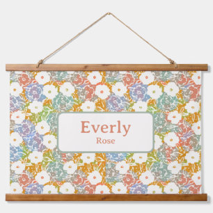 Colourful Floral Custom Name Chic Nursery Decor  Hanging Tapestry