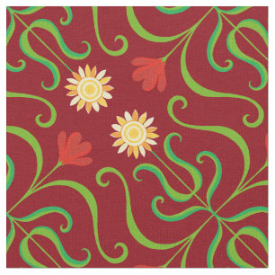 Colourful Floral Damask Sunflower Pattern Cute Fol Fabric