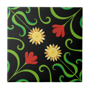Colourful Floral Damask Sunflower Pattern Cute Fol Tile