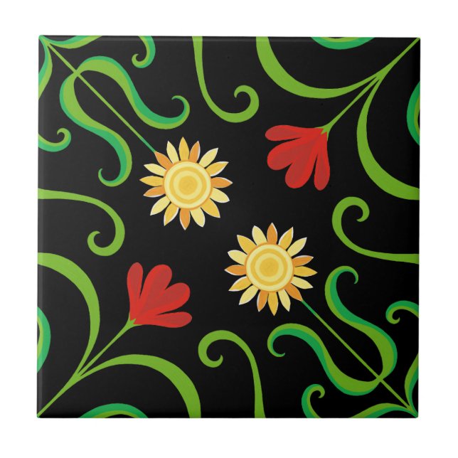 Colourful Floral Damask Sunflower Pattern Cute Fol Tile (Front)