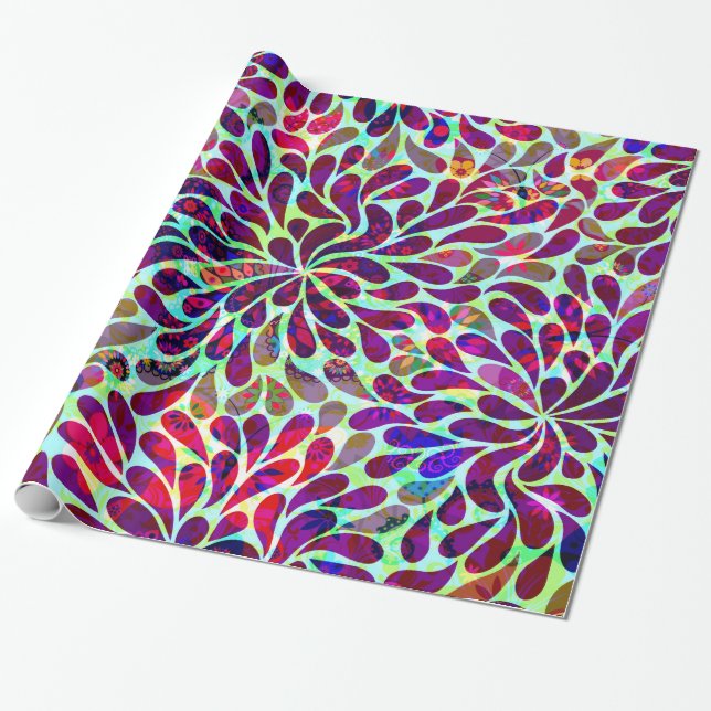 Colourful Floral Damask Wrapping Paper (Unrolled)