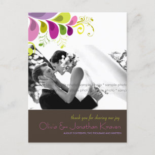 Colourful Floral Deco Leave Photo Wedding Thank Yo Postcard