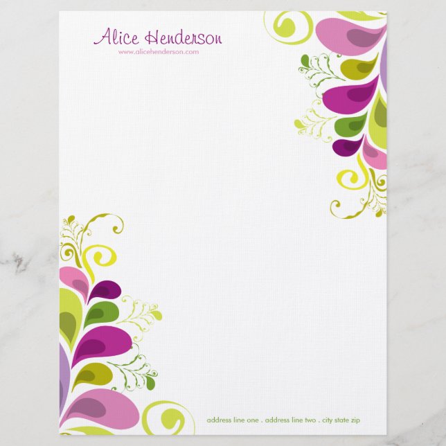 Colourful Floral Deco Leaves Nature Art Deco Chic Letterhead (Front)