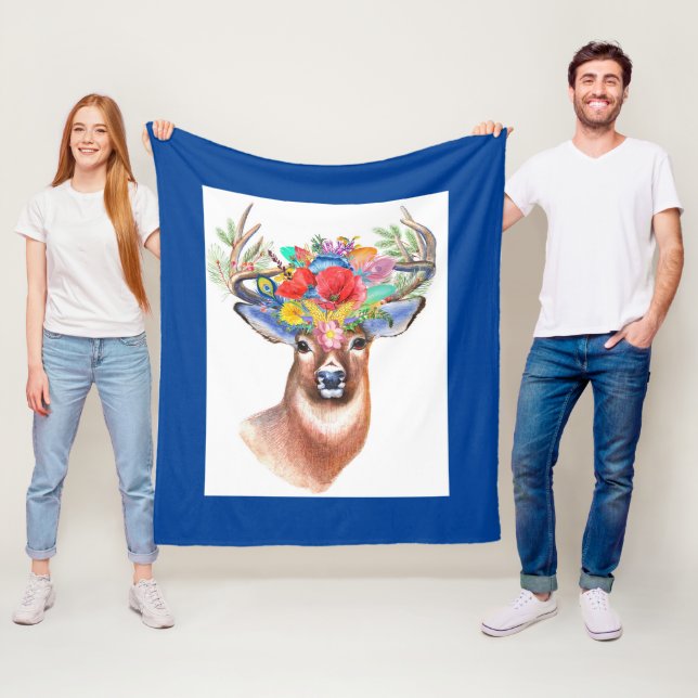 Colourful Floral Deer Fleece Blanket (In Situ)