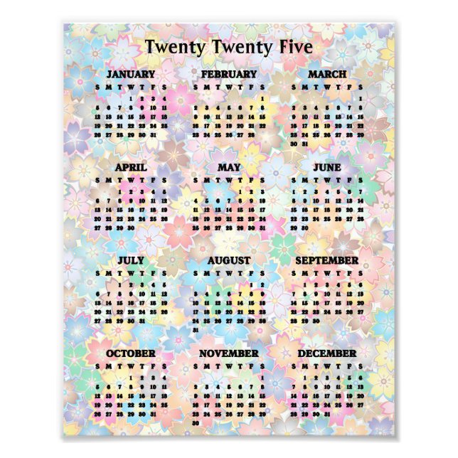 Colourful Floral Design 2025 Calendar Poster (Front)