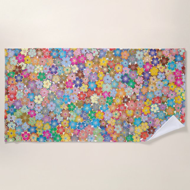 Colourful Floral Design Beach Towel (Front)