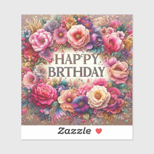 Colourful floral design birthday Sticker (Sheet)