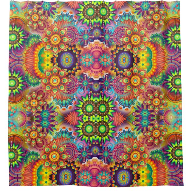 Colourful Floral Design Bouquet Mandala Pattern Shower Curtain (Front)