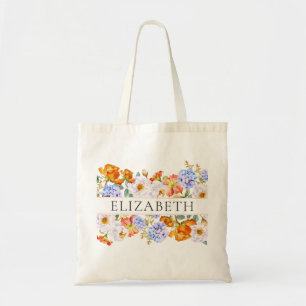 Colourful Floral Design Bridesmaid Custom Name Tote Bag