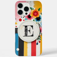 Colourful Floral Design Circle Frame Chic Monogram