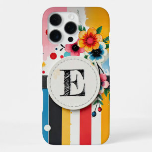 Colourful Floral Design Circle Frame Chic Monogram iPhone 16 Pro Max Case