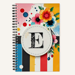 Colourful Floral Design Circle Frame Chic Monogram Notebook