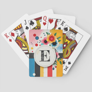 Colourful Floral Design Circle Frame Chic Monogram Playing Cards