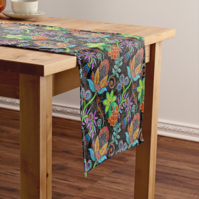 Colourful Floral Design Faux Glass-beads 2 Short Table Runner (In Situ)
