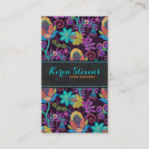 Colourful Floral Design Faux Glass Beads Look Business Card