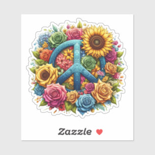 Colourful Floral Design Featuring a Peace Symbol