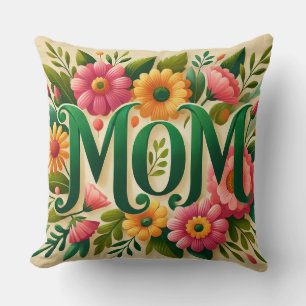 Colourful Floral Design Featuring Mum Lettering Cushion