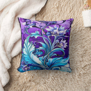 Colourful Floral Design With Blue and Purple Hues Cushion