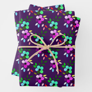 Colourful Floral Design with Two Flowers Wrapping Paper Sheet